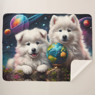 Cobertor Sherpa Adoráveis Fofos Samoyed Puppies, Planetas Terra