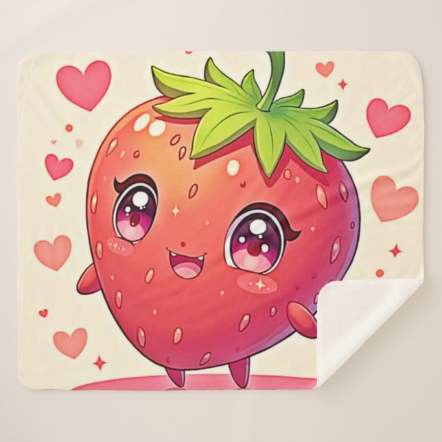 Cobertor Sherpa Adorável Design de Strawberry Love (Frente (Horizontal))