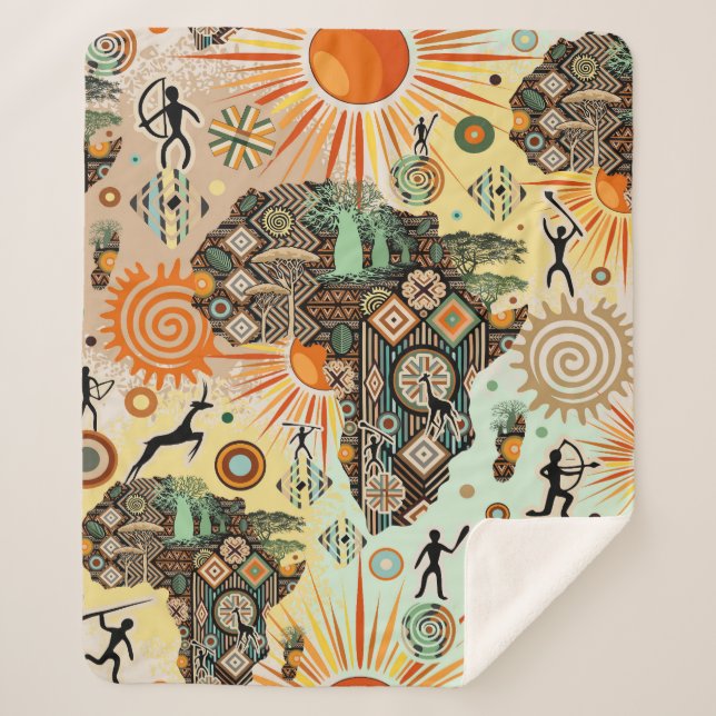 Cobertor Sherpa Africa Map Decorative Tribal Elements Pattern (Frente)
