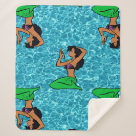 Cobertor Sherpa afro latina mermaid ocean