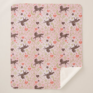 Cobertor Sherpa Afro Unicorn Coração e Padrão Cor-de-Rosa Estrela