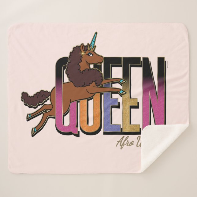 Cobertor Sherpa Afro Unicorn Queen Design (Frente (Horizontal))