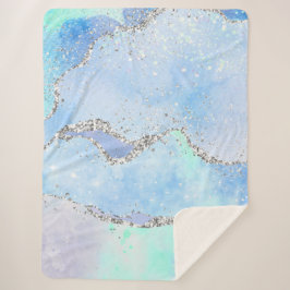 Cobertor Sherpa *~* Agate Azul Pastel Sky Silver GLITTER Ocean AP8