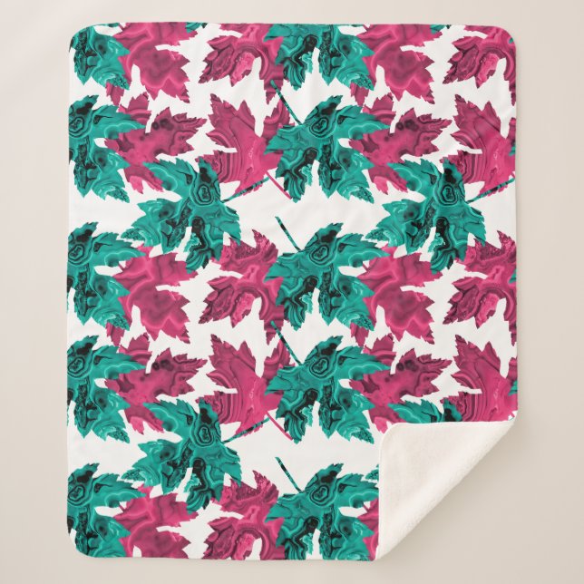Cobertor Sherpa Agate Leaf Sherpa Blanket Turquoise/Rosa (Frente)