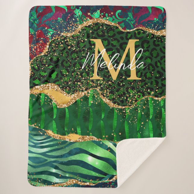 Cobertor Sherpa Agato de Impressão Animal Safari Verde (Frente)