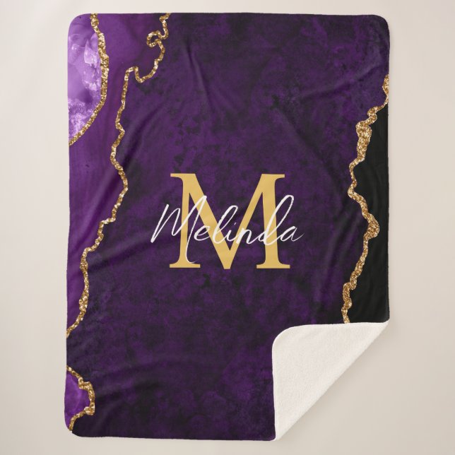 Cobertor Sherpa Agato de mármore roxo e Dourado (Frente)