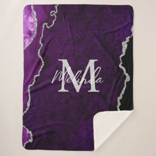 Cobertor Sherpa Agato de mármore roxo e prateado