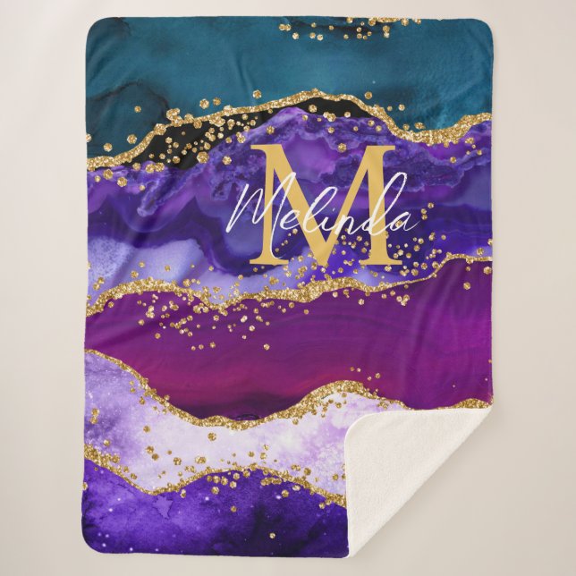 Cobertor Sherpa Agitação da turfa azul e púrpura (Frente)