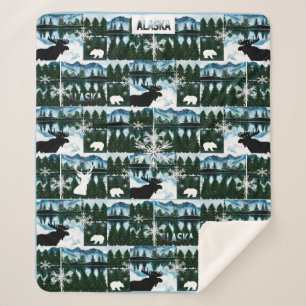 Cobertor Sherpa Alaska Watercolor Mounts Landscape Med