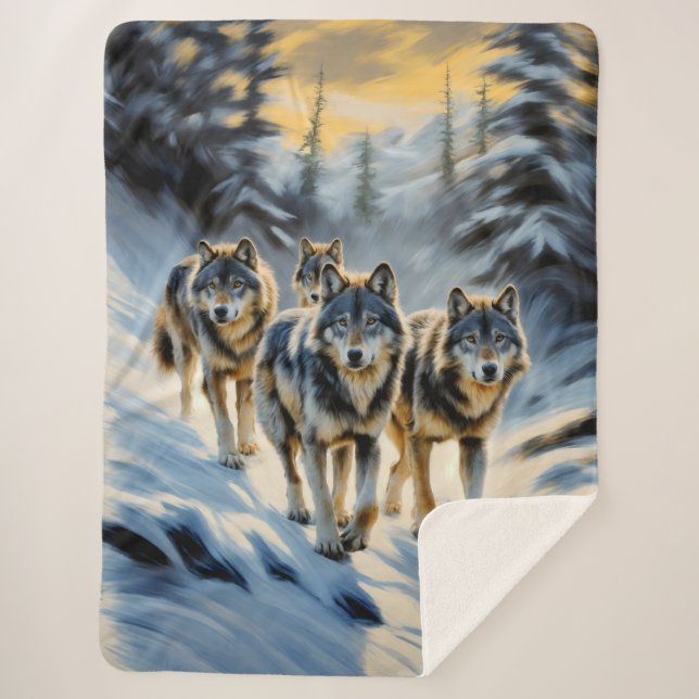 Cobertor Sherpa Alaskan Wild Wolf Pack (Frente)