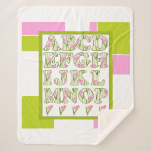 Cobertor Sherpa alfabeto engraçado, alfabeto floral, alfabeto alfa