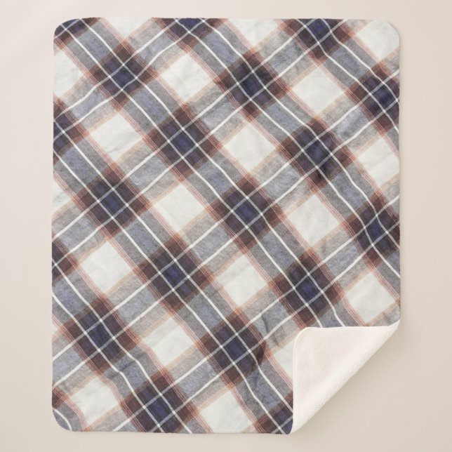 Cobertor Sherpa algodão ecológico de Gingham em cores do outono.  (Frente)