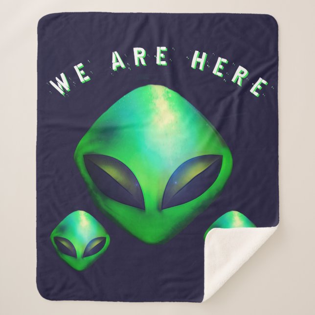 Cobertor Sherpa Alien Heads "We Are Here"  (Frente)