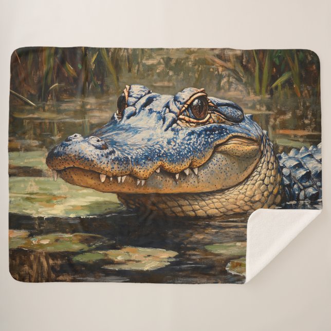 Cobertor Sherpa Alligator na Arte da Vida Selvagem de Everglades (Frente (Horizontal))
