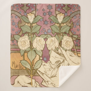 Cobertor Sherpa Alphonse Mucha Estrelas Elegantes Art Nouveau Camé