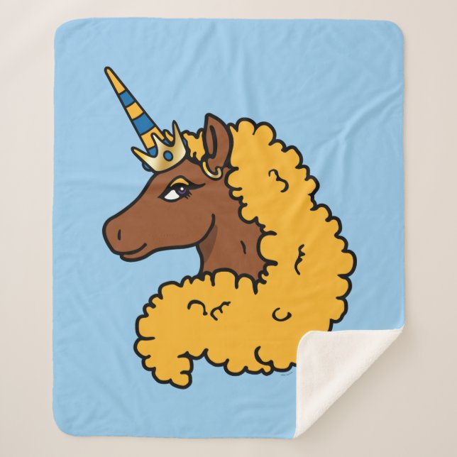 Cobertor Sherpa Amarelo Afro Unicorn (Frente)