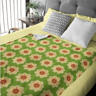 Cobertor Sherpa Amarelo Dahlia sobre padrão floral verde