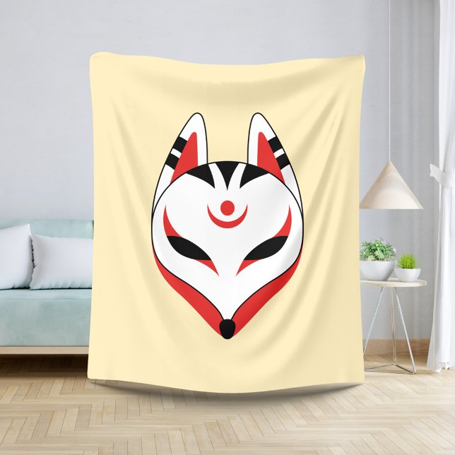 Cobertor Sherpa Amarelo de máscara de Kitsune Japonês (Criador carregado)