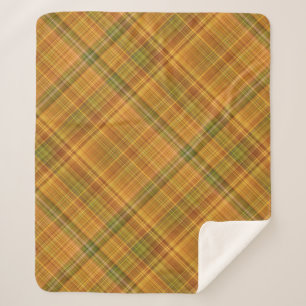 Cobertor Sherpa Amarelo-dourado, laranja e Xadrez verde