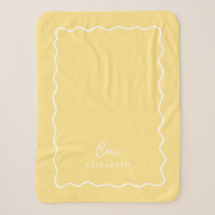 Cobertor Sherpa Amarelo Manteiga Borda Ondulada Monogramada