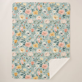 Cobertor Sherpa Amarelo-rosa Azul Aquarela Cor Floral Núcleo de Al