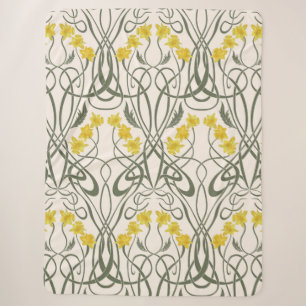 Cobertor Sherpa Amarelos Narcisos e Caules Creme Art Nouveau
