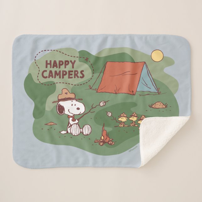 Cobertor Sherpa Amendoins | Campos Snoopy & Woodstock Happy (Frente (Horizontal))