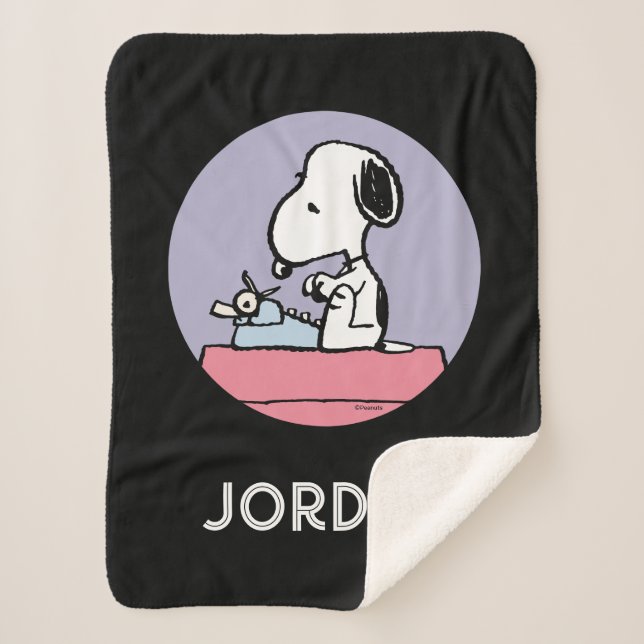 Cobertor Sherpa Amendoins | Esnoopia na máquina de escrever (Frente)