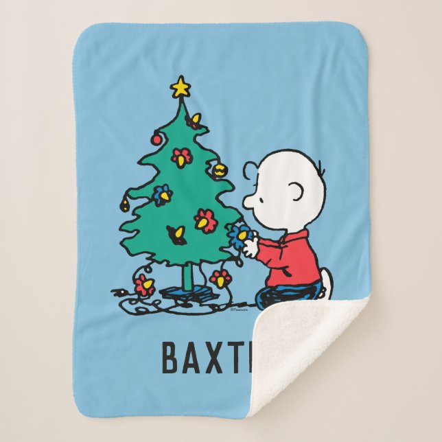Cobertor Sherpa Amendoins | Luzes de Natal Charlie Brown (Frente)