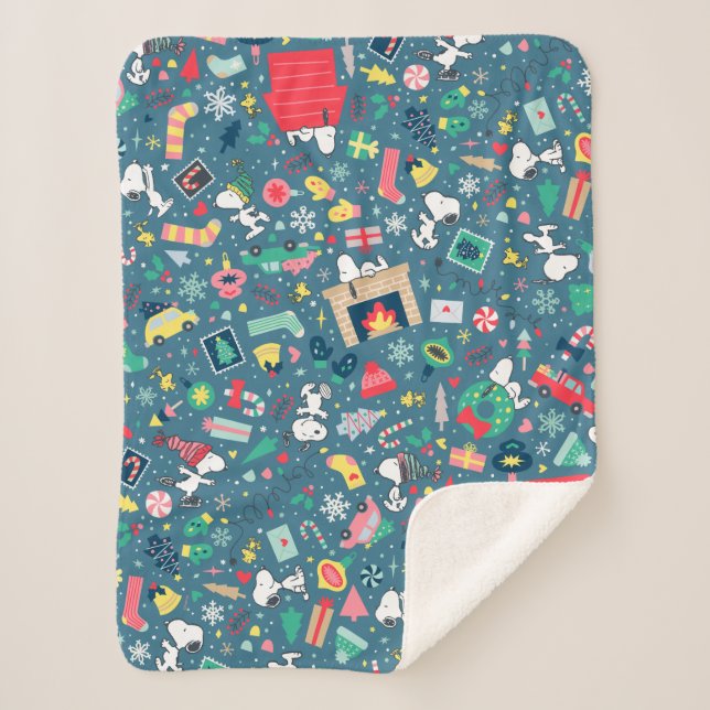 Cobertor Sherpa Amendoins | Padrão de Férias Snoopy (Frente)