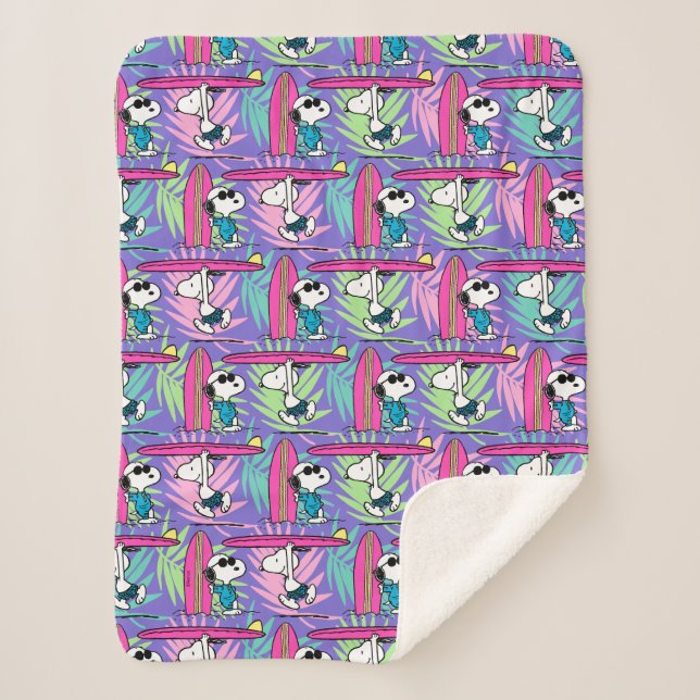 Cobertor Sherpa Amendoins | Padrão de Surf Roxo de Snoopy (Frente)