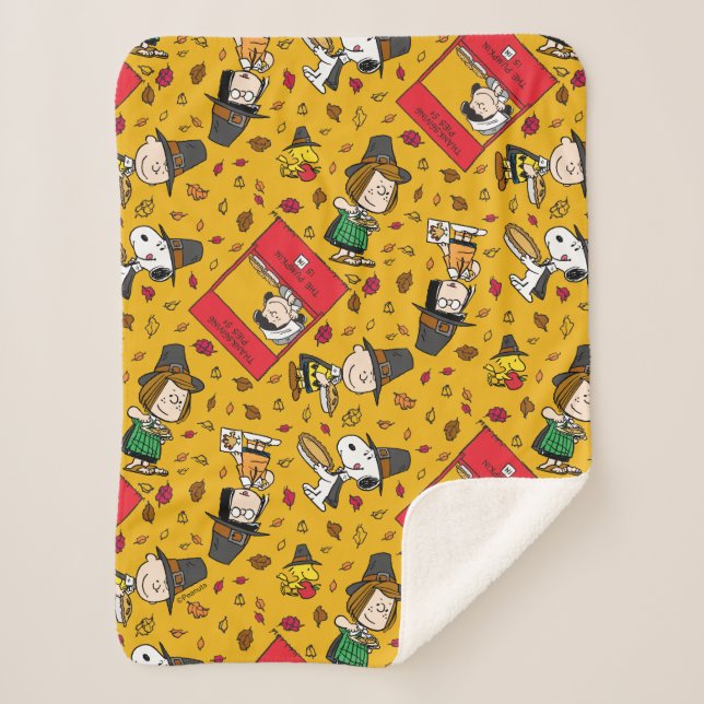 Cobertor Sherpa Amendoins | Padrão Feliz de Ação de Graças (Frente)