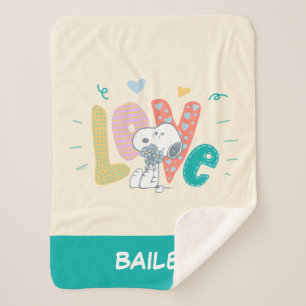 Cobertor Sherpa Amendoins   Snoopy Flower Love