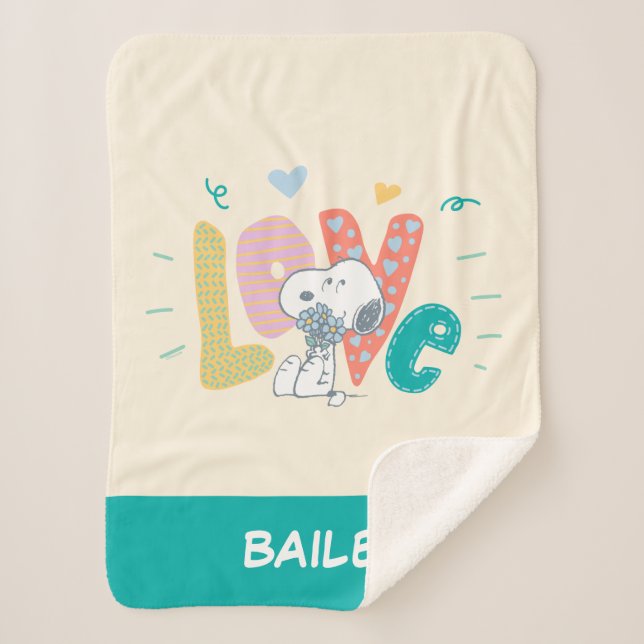 Cobertor Sherpa Amendoins | Snoopy Flower Love (Frente)