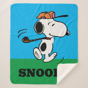 Cobertor Sherpa Amendoins   Snoopy Golf Swing