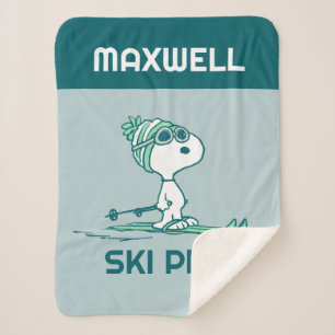 Cobertor Sherpa Amendoins   Snoopy on Skis