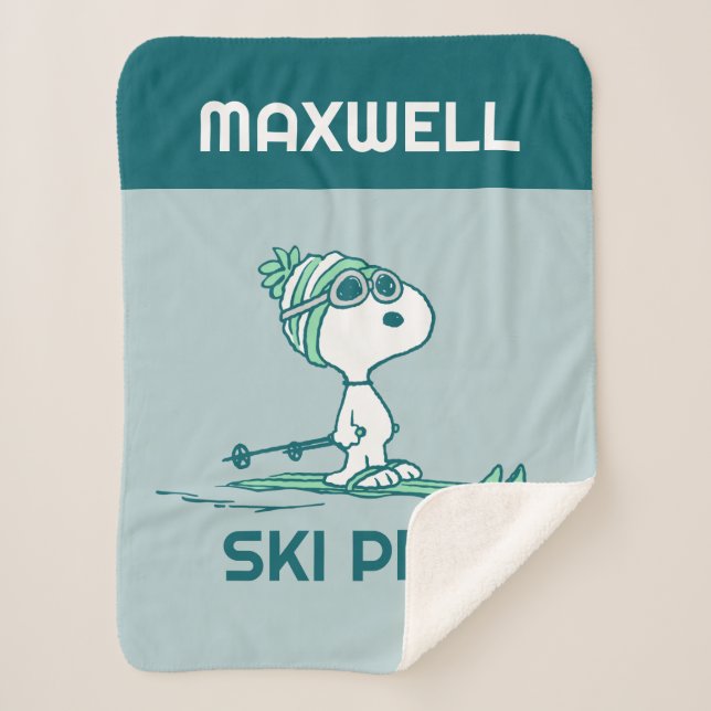 Cobertor Sherpa Amendoins | Snoopy on Skis (Frente)