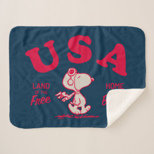 Cobertor Sherpa Amendoins   Snoopy USA Land of the Free
