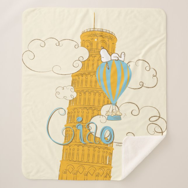 Cobertor Sherpa Amendoins | Snoopy & Woodstock Ciao (Frente)