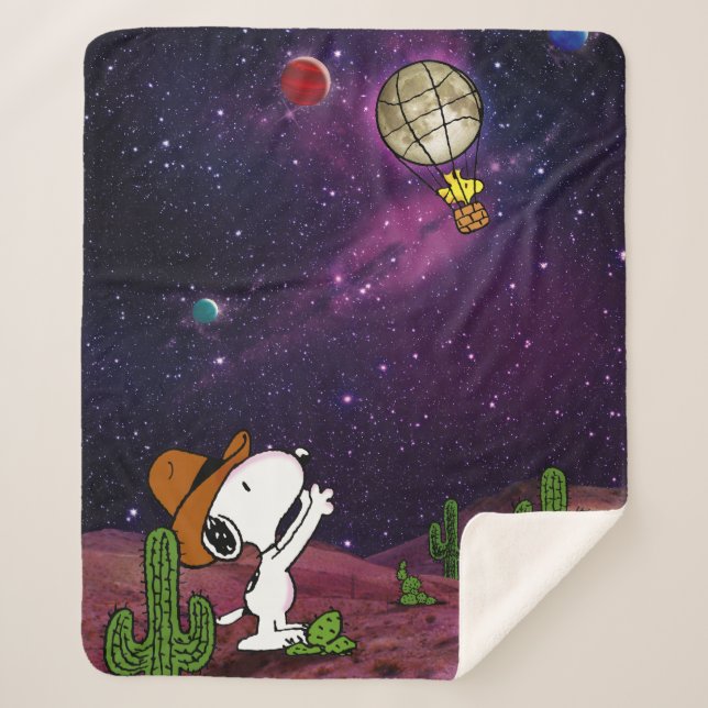 Cobertor Sherpa Amendoins | Snoopy & Woodstock Cowboy (Frente)
