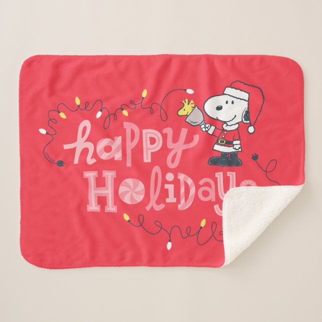 Cobertor Sherpa Amendoins | Snoopy & Woodstock Santa Claus (Frente (Horizontal))