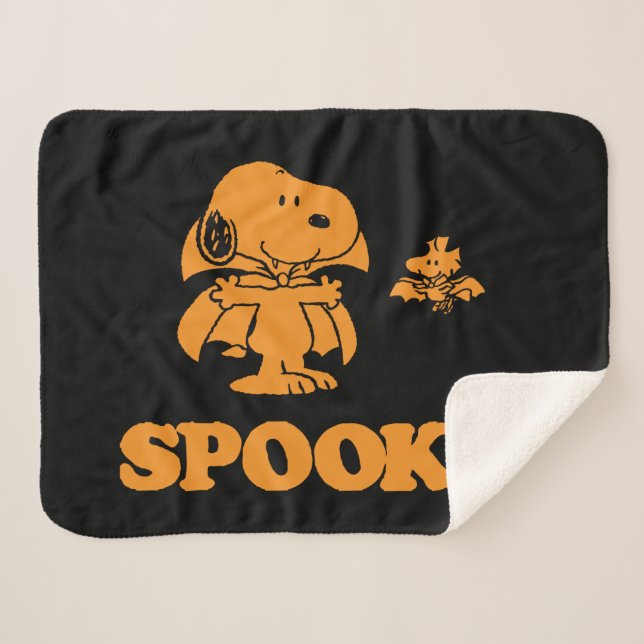 Cobertor Sherpa Amendoins | Snoopy & Woodstock Spooky (Frente (Horizontal))