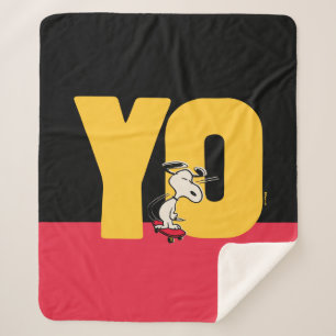 Cobertor Sherpa Amendoins   Snoopy YO Skateboard