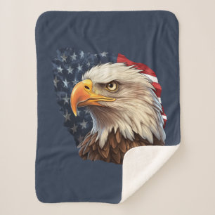 Cobertor Sherpa American Flag Bald Eagle