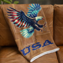 American Flag Eagle Rustic Sherpa Blanket