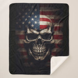 Cobertor Sherpa American Flag Skull