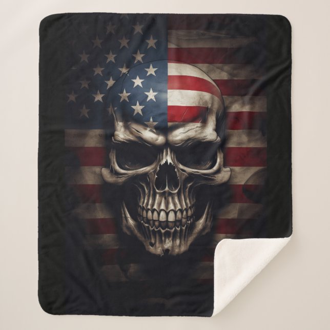 Cobertor Sherpa American Flag Skull (Frente)