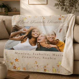 Cobertor Sherpa Amigas melhores amigas foto creme marfim estrelas