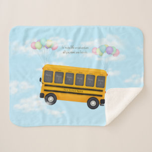 Cobertor Sherpa Amigos num ônibus de escola voador Foto Personaliz