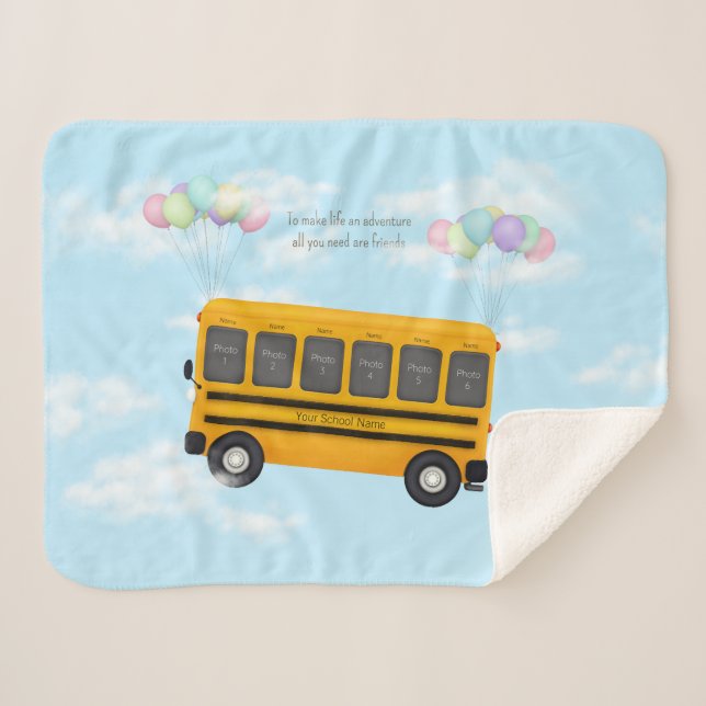 Cobertor Sherpa Amigos num ônibus de escola voador Foto Personaliz (Frente (Horizontal))